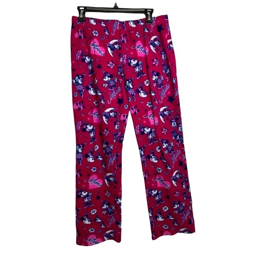 Disney Mini Mouse Solid Pink Graphic Hearts Pajama Pants size L Ultra Soft - Picture 2 of 10